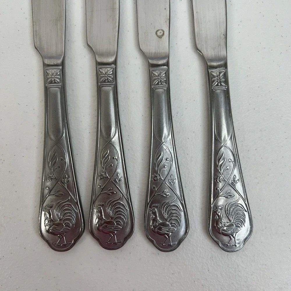 Cambridge Rooster 4 Butter Knives Stainless Flatware Frosted Handle Replacement